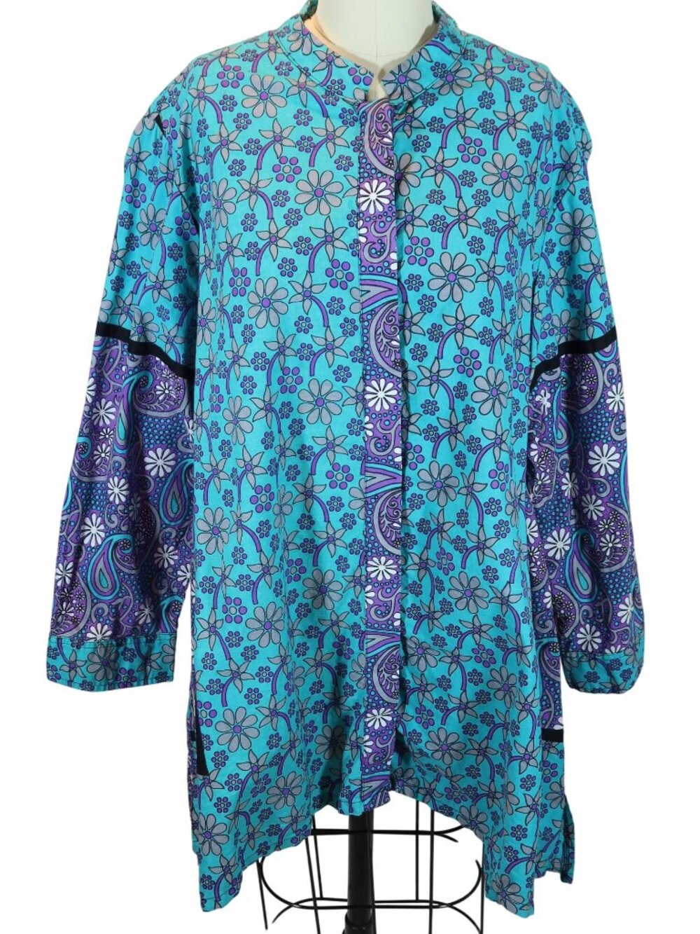 ZURI Mixed Floral Print Tunic Blouse Size 1X Vibrant Eclectic Art To Wear Boho